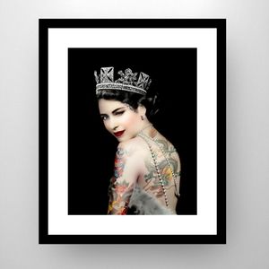 Queen Elizabeth tattoo Art framed art 11x8.5 matted 11x14 frame high quality